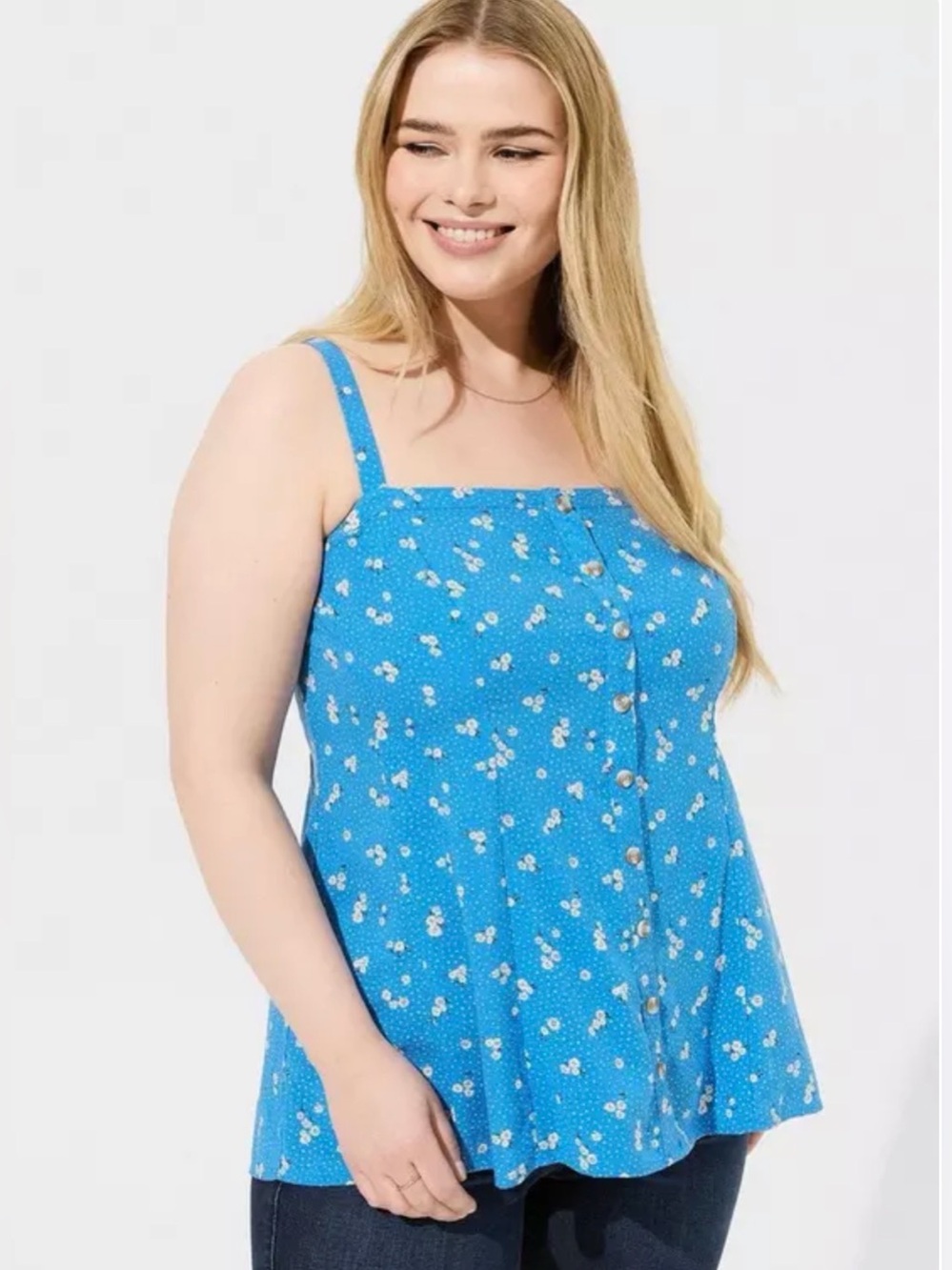 NWT Torrid Fit & Flare Challis Sleeveless Tank Women’s Size 00 M/L Floral Blue